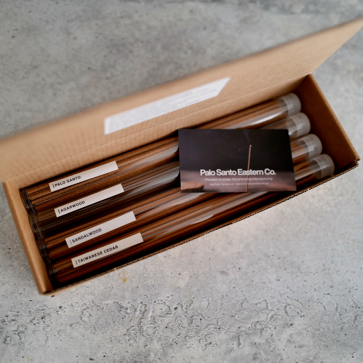 Incense trial tubes packed in a box