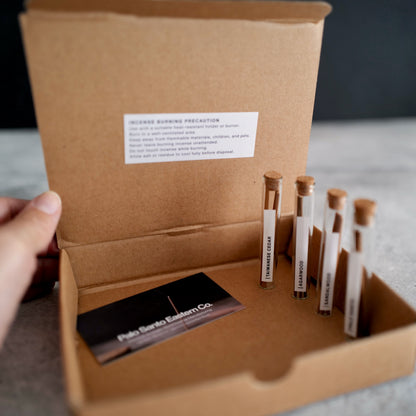 Incense sticks scent sample vials packed in a box